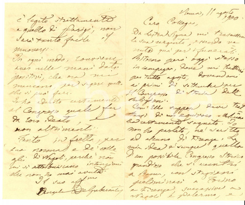 1900 ROMA Angelo DE GUBERNATIS pro Congresso Storia in Italia AUTOGRAFO 1900 ROMA Angelo DE GUBERNATIS pro Congresso Storia in Italia AUTOGRAFO